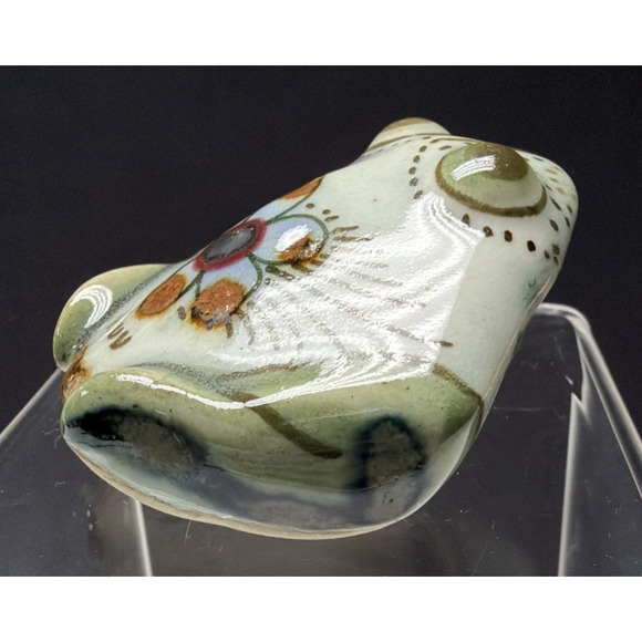 Vintage Mexican Folk Art Tonala Frog Toad Sitting Floral Painted Figurine - Picture 6 of 16